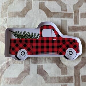 Red Plaid Truck Holiday Tin Tray